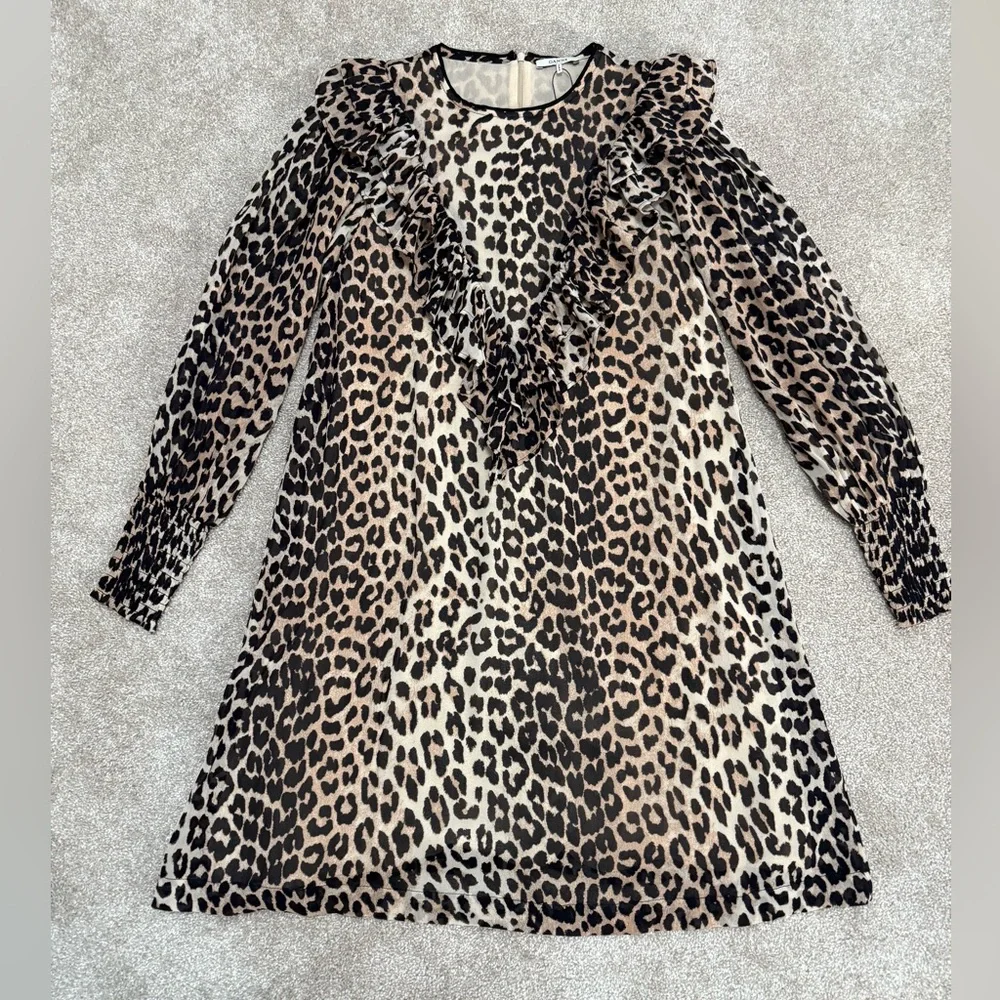 Gianni - Mullin Georgette Ruffle Mini Dress - Leopard - size 8 - EXCELLENT Cond - Picture 8 of 14